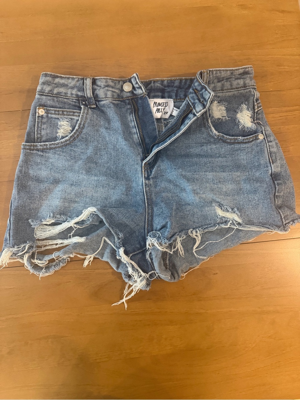 Princess Polly Medium Wash Distressed Denim Cutoff Shorts